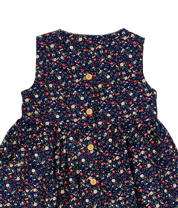 Button Down Petite Flowers Dress (Navy)