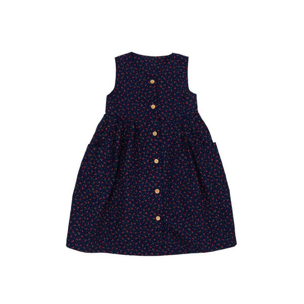 Button Down Petite Roses Girl Dress - (Navy)