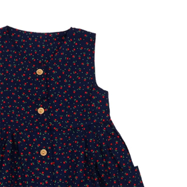 Button Down Petite Roses Girl Dress - (Navy)