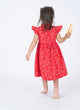 Ruffle Sleeve Button Down Flower Motif Dress (Red)