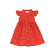 Ruffle Sleeve Button Down Springtime Blooms Dress (Red)