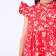 Ruffle Sleeve Button Down White Daisies Dress (Red)