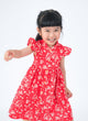 Ruffle Sleeve Button Down White Daisies Dress (Red)