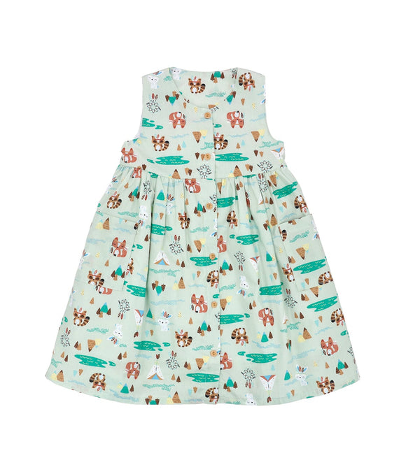 Button Down Tribal Racoons Girl Dress - (Mint Green)