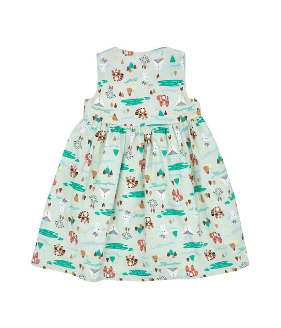 Button Down Tribal Racoons Girl Dress - (Mint Green)