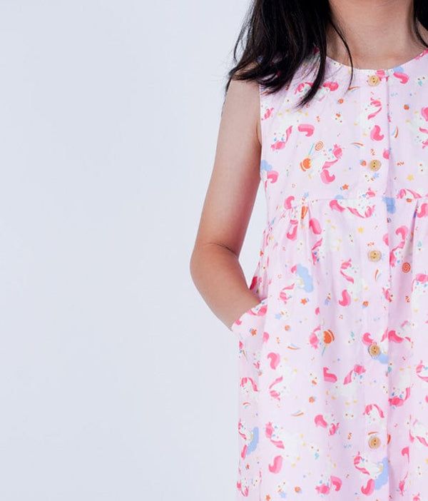 Button Down Unicorn & Lollipop Dress - (Pink)