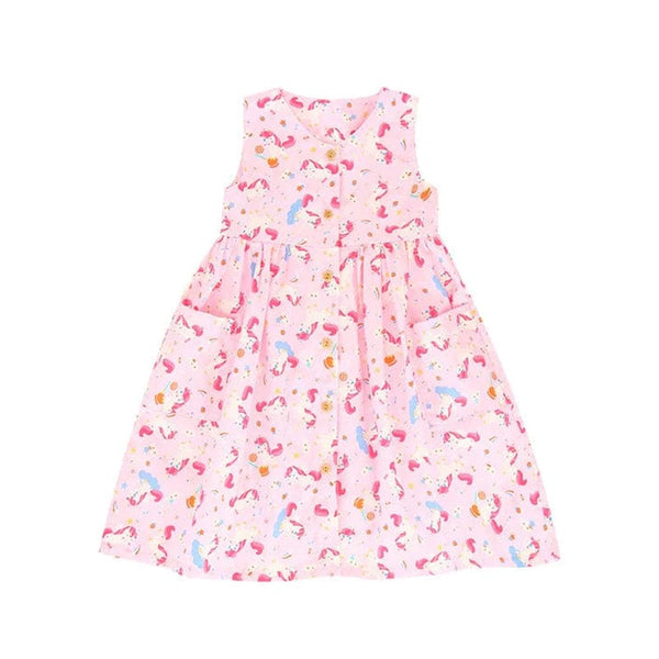 Button Down Unicorn & Lollipop Girl Dress - (Pink)