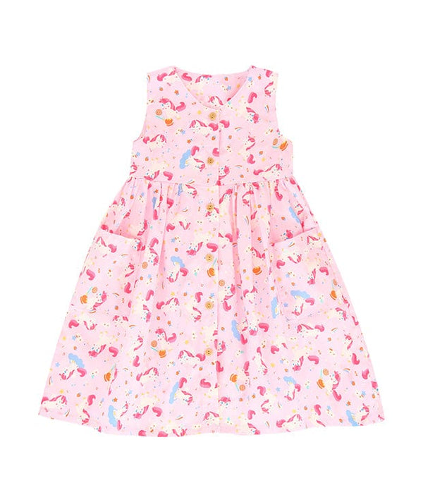 Button Down Unicorn & Lollipop Dress - (Pink)