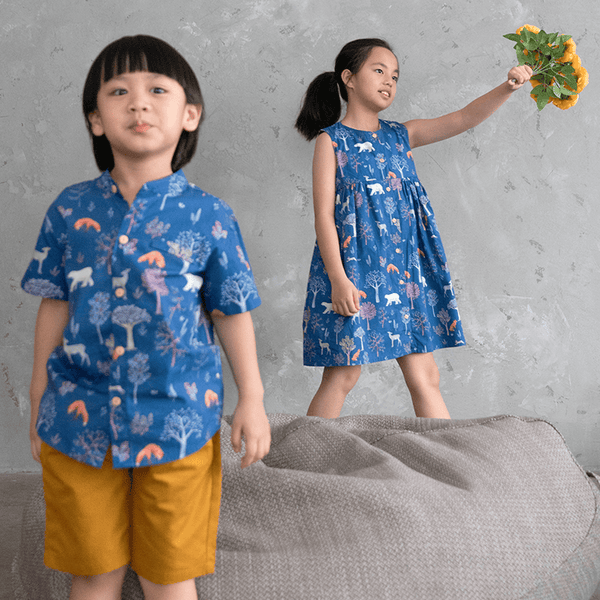Button Down Animals In Autumn Dress - (Navy)