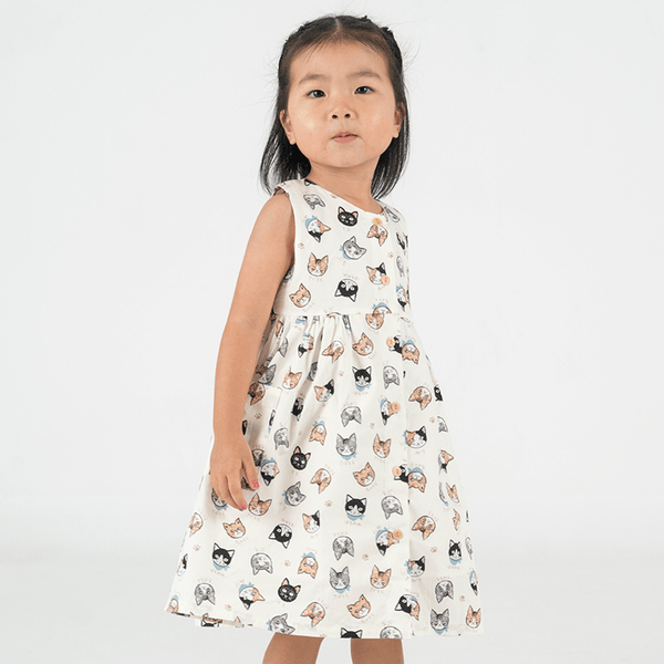 Button Down Kawaii Cat Dress - (Beige)
