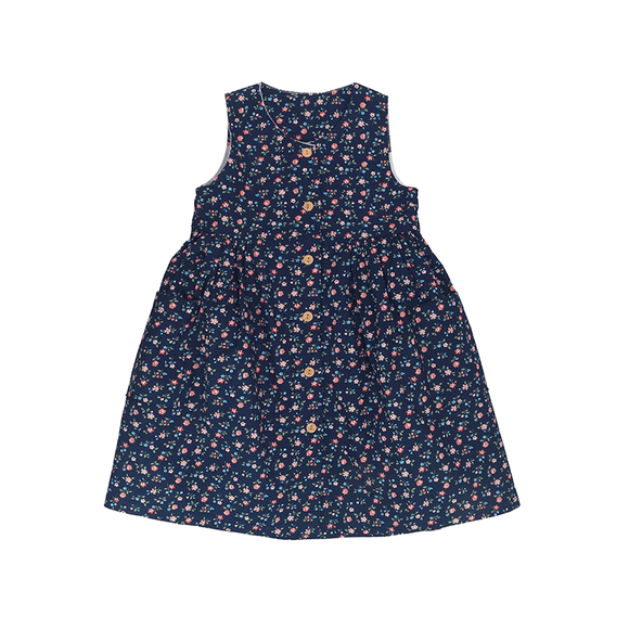 Button Down Sweet Roses Dress - (Navy)