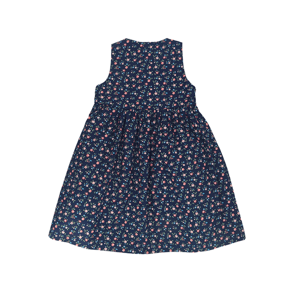 Button Down Sweet Roses Dress - (Navy)