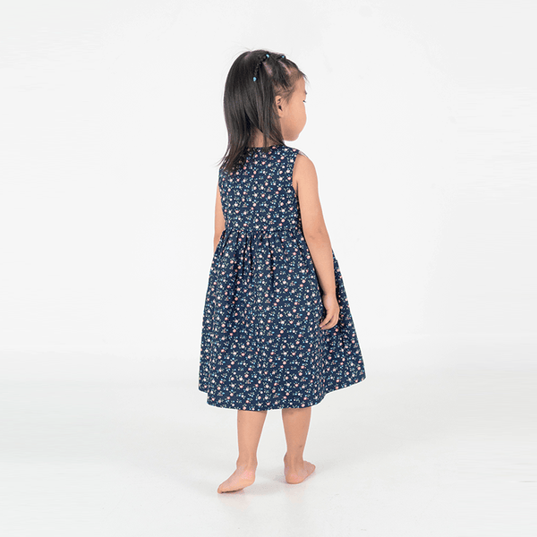 Button Down Sweet Roses Dress - (Navy)