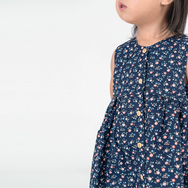Button Down Sweet Roses Dress - (Navy)