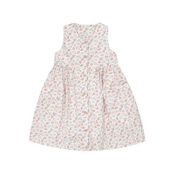 Button Down Sweet Roses Dress - (White)