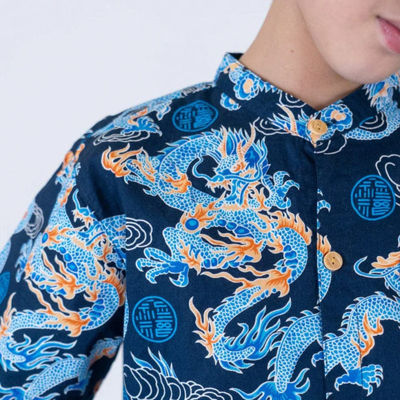 Mandarin Collar Boy Shirt - Celestial Prosperity Dragon (Blue)
