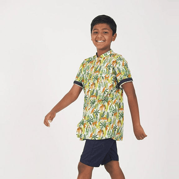 Mandarin Collar Boy Shirt - Cheetah