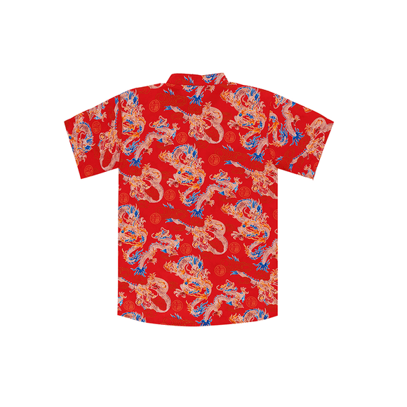 CNY Men Mandarin Collar Shirt - Auspicious Dragon (Red)