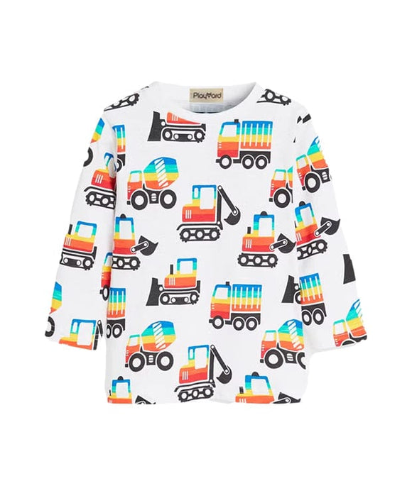 Colourful Construction Vehicles Long Sleeve Tee