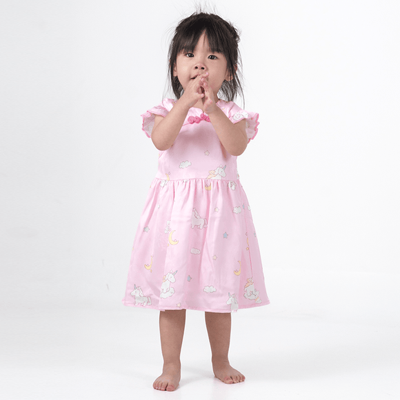 CNY Baby Girl Dress Flying Unicorn  - Pink