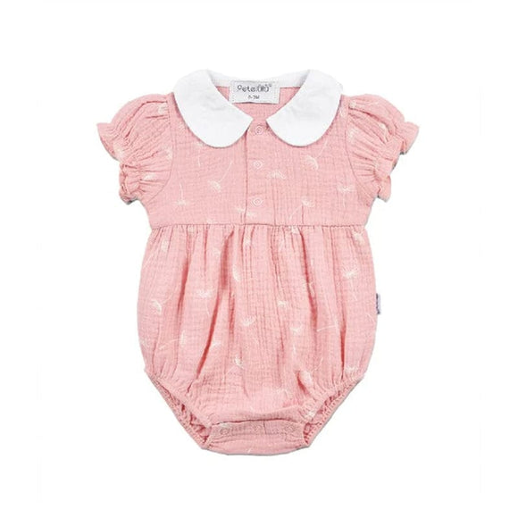 Dandelion Round Collar Muslin Onesie (Pink)