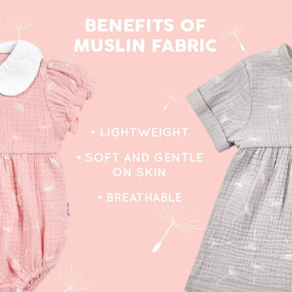 Dandelion Round Collar Muslin Onesie (Pink)