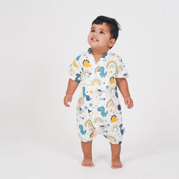 Dino & Rainbow Cotton Kimono Style Onesie