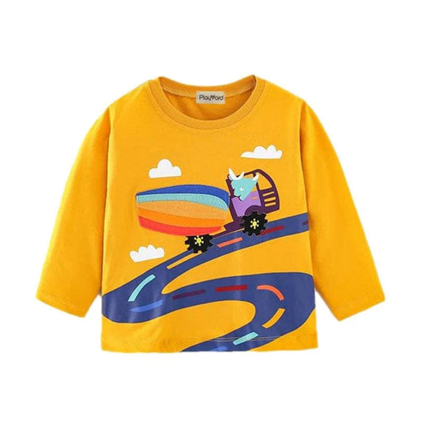 Dino On Rainbow Truck Long Sleeve Tee