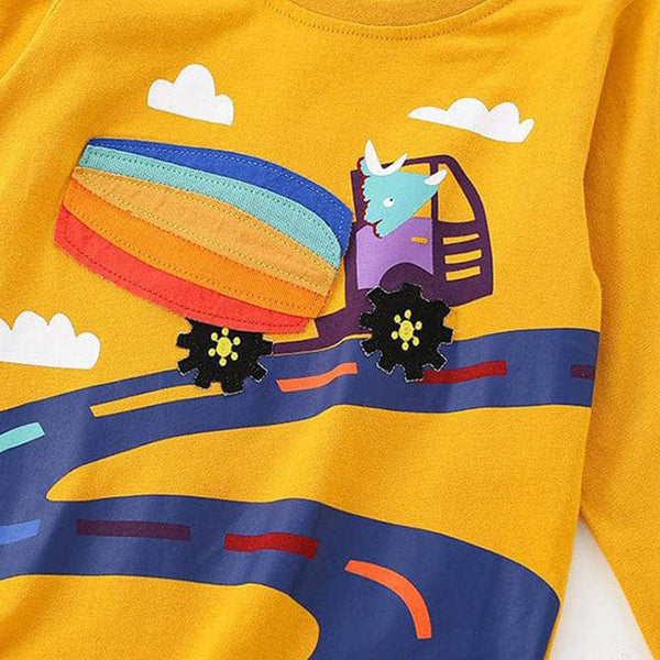 Dino On Rainbow Truck Long Sleeve Tee