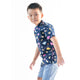 Mandarin Collar Boy Shirt - Dino & Volcano (Navy)