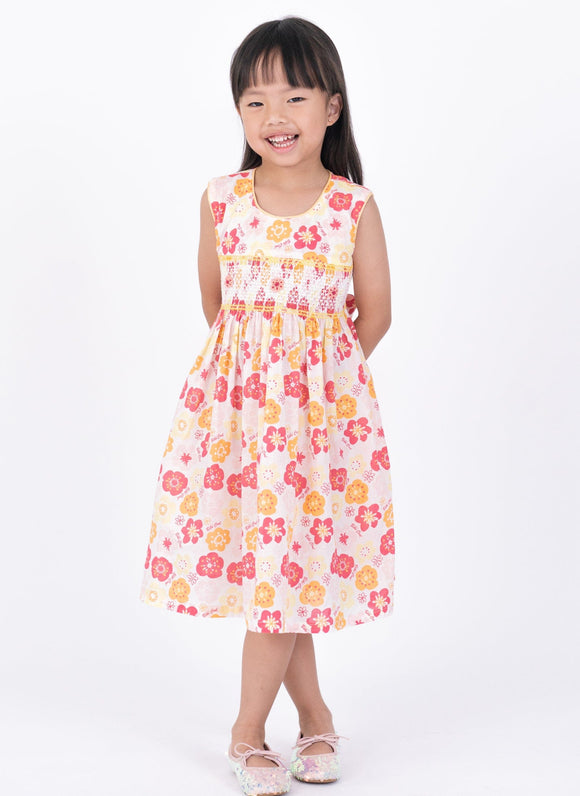 Dixie Flower Print Smocked Girl Dress