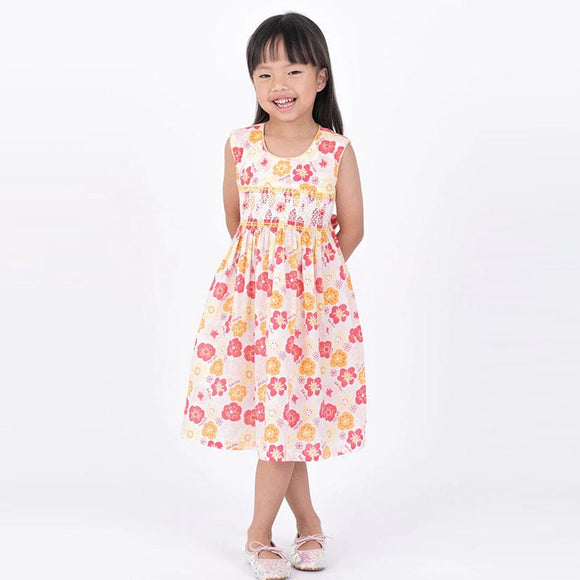 Dixie Flower Print Smocked Girl Dress
