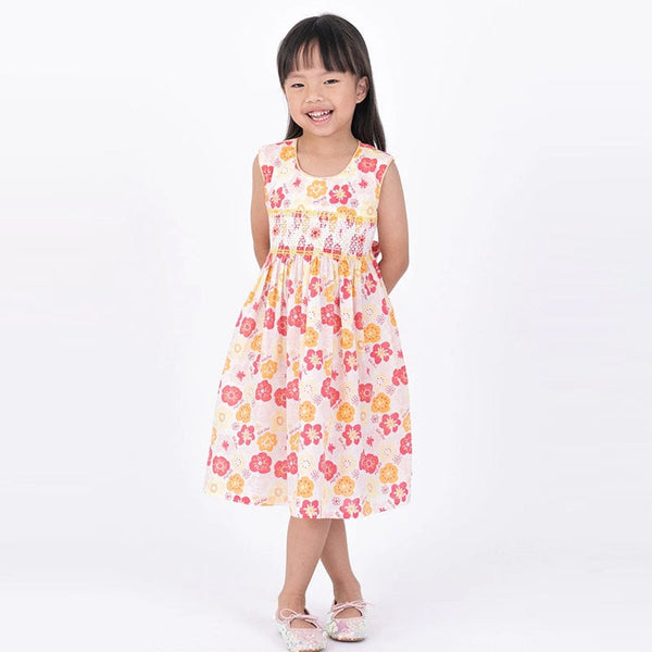 Dixie Flower Print Smocked Girl Dress