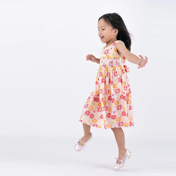 Dixie Flower Print Smocked Girl Dress