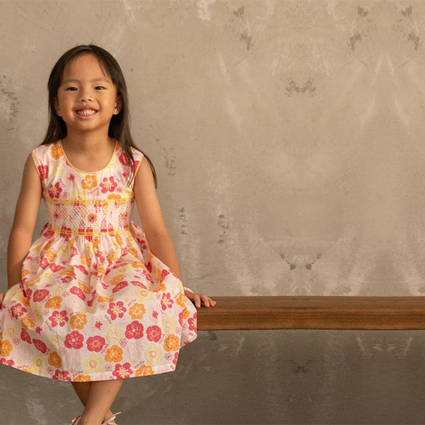 Dixie Flower Print Smocked Girl Dress