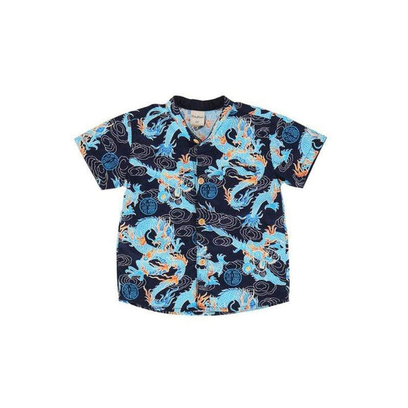 Mandarin Collar Boy Shirt - Celestial Prosperity Dragon (Blue)