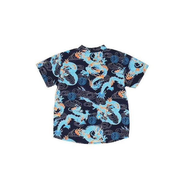 Mandarin Collar Boy Shirt - Celestial Prosperity Dragon (Blue)