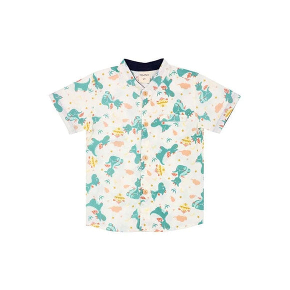 Mandarin Collar Boy Shirt - Dragons & Castles (Beige)