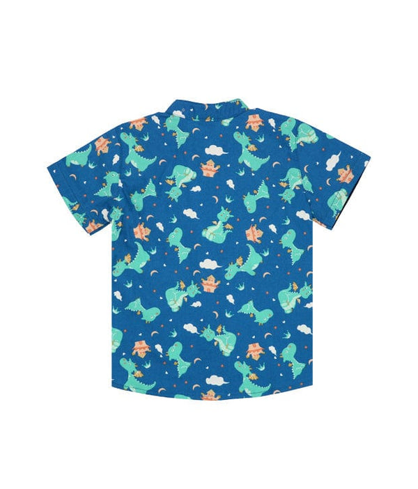 Mandarin Collar Shirt - Dragons & Castles (Blue)