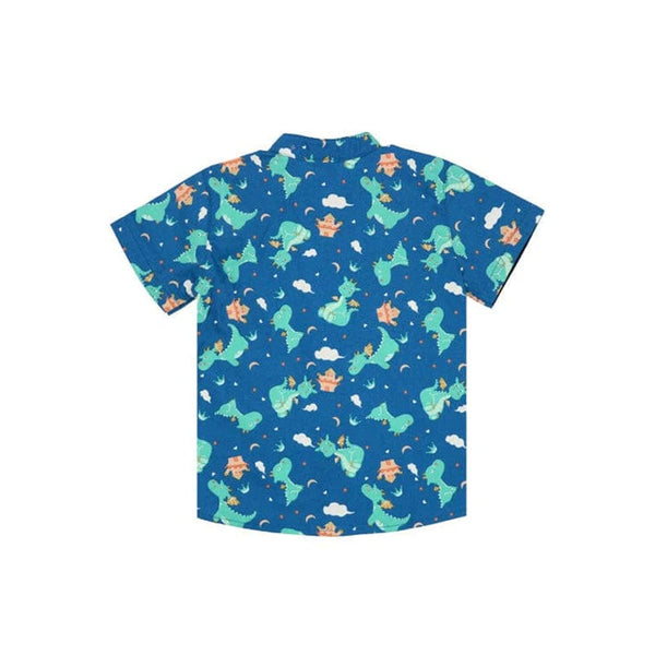 Mandarin Collar Boy Shirt - Dragons & Castles (Blue)