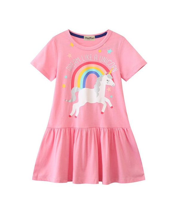 Dream Like A Unicorn Rainbow Cotton Dress (Pink)