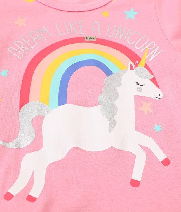 Dream Like A Unicorn Rainbow Cotton Dress (Pink)
