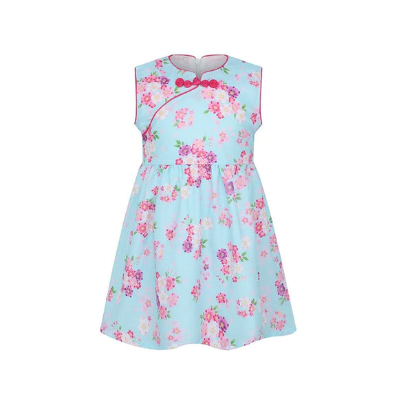 Festive Blooms CNY Baby Doll Dress - Light Blue