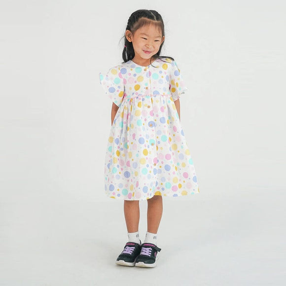 Flutter Sleeve Button Down Maru Maru Girl Dress - (White)