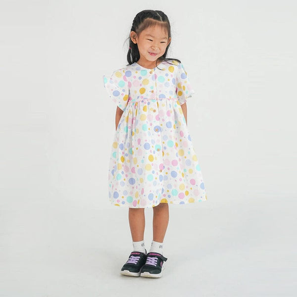 Flutter Sleeve Button Down Maru Maru Girl Dress - (White)