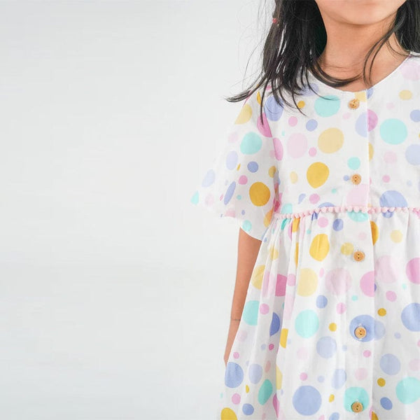 Flutter Sleeve Button Down Maru Maru Girl Dress - (White)