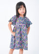 Flutter Sleeve Button Down Petite Pink Blooms Dress - (Navy)