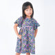 Flutter Sleeve Button Down Petite Pink Blooms Girl Dress - (Navy)