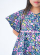 Flutter Sleeve Button Down Petite Pink Blooms Dress - (Navy)