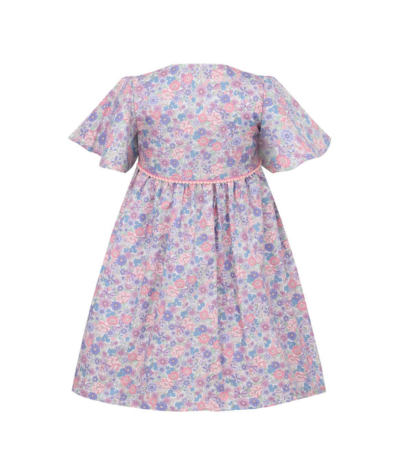 Flutter Sleeve Button Down Springtime Blooms Dress - (Lilac)